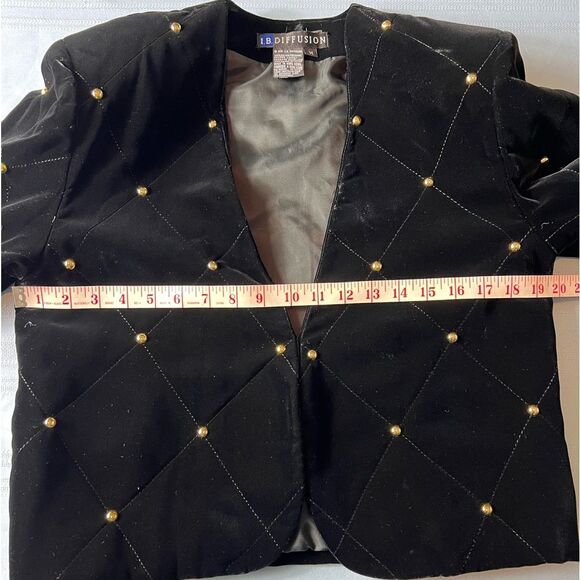 Vintage Black Velvet Gold Stud Lined Formal Bolero Jacket Medium 1991 Holiday - Picture 4 of 10